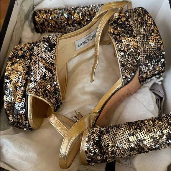 Jimmy Choo Gold Glitter sequin Heels 
Platform Pumps Sz 39.5 - Picture 12 of 16